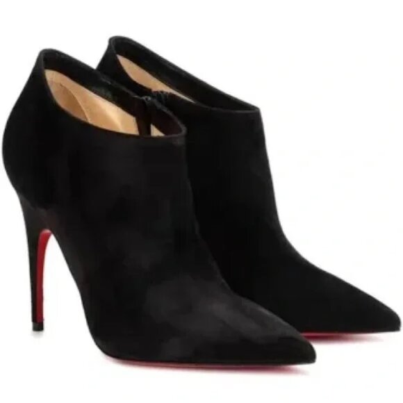 Christian Louboutin Gorgona 100 Veau Velours Black Bootie Size 38 - Picture 1 of 16